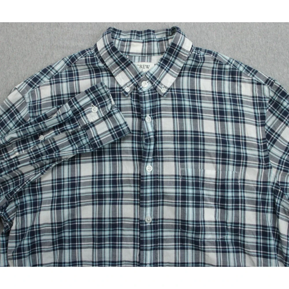 J Crew Shirt Mens Large Plaid 100% Cotton Madras‎ Long Sleeve